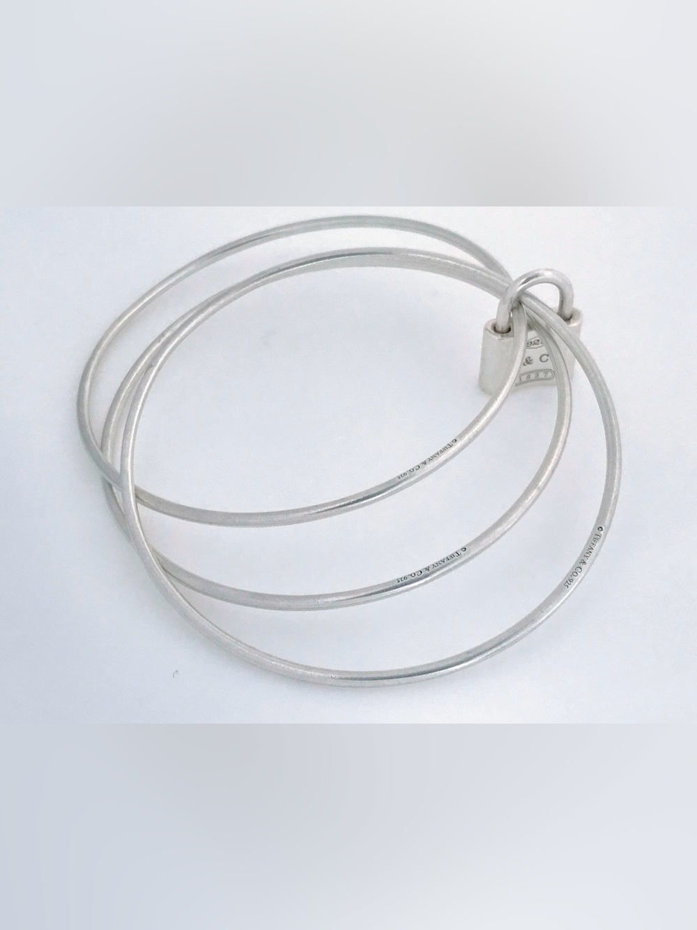 Rare Tiffany & Co 1837 Padlock Triple Wire Bangle Bracelet Sterling Silver 7.5” - Picture 8 of 9